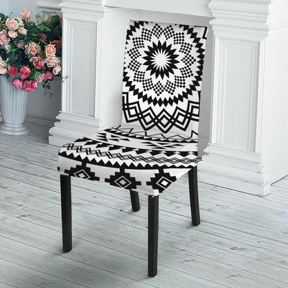 Black And White Tribal Mandala Print Dining Chair Slipcover