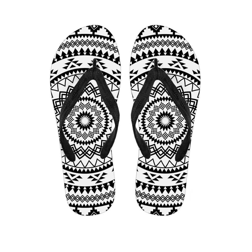 Black And White Tribal Mandala Print Flip Flops