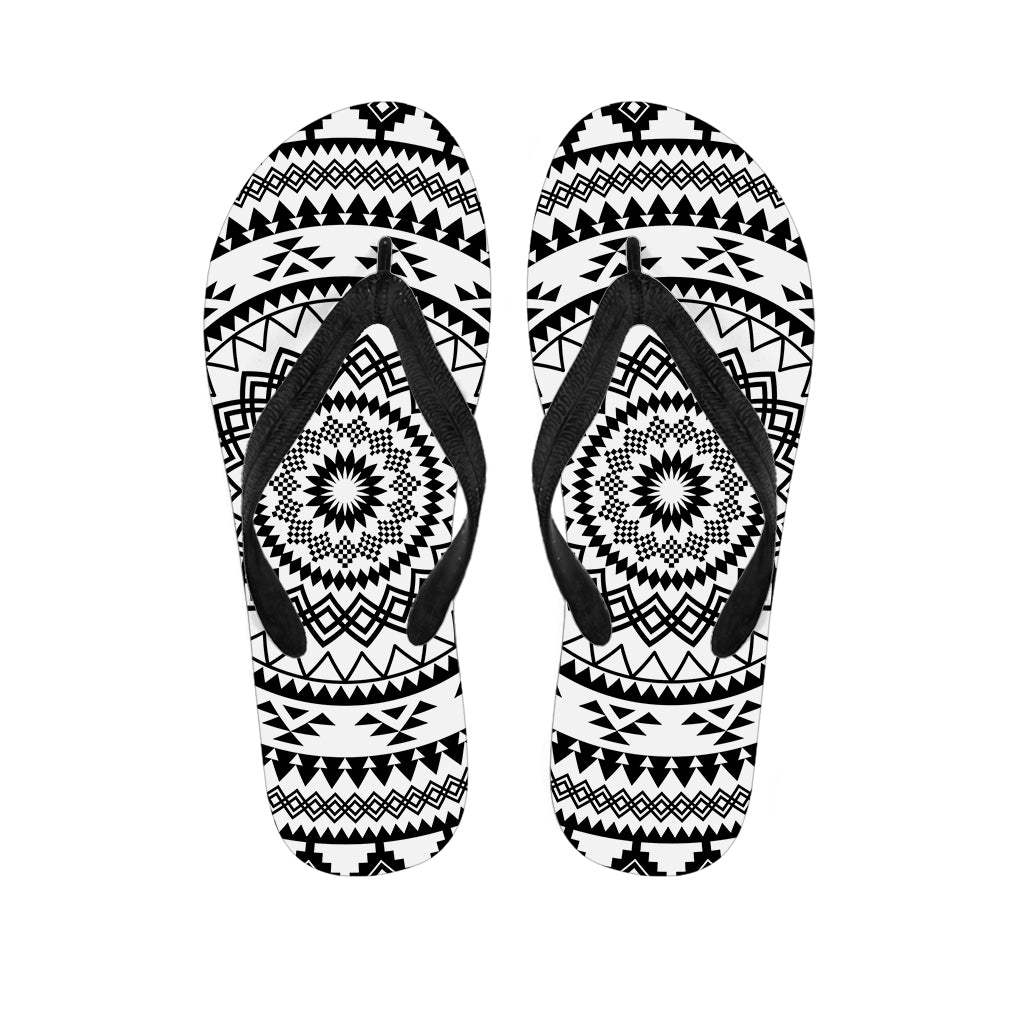 Black And White Tribal Mandala Print Flip Flops