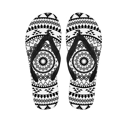 Black And White Tribal Mandala Print Flip Flops