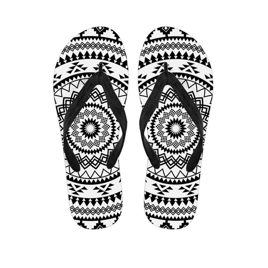 Black And White Tribal Mandala Print Flip Flops