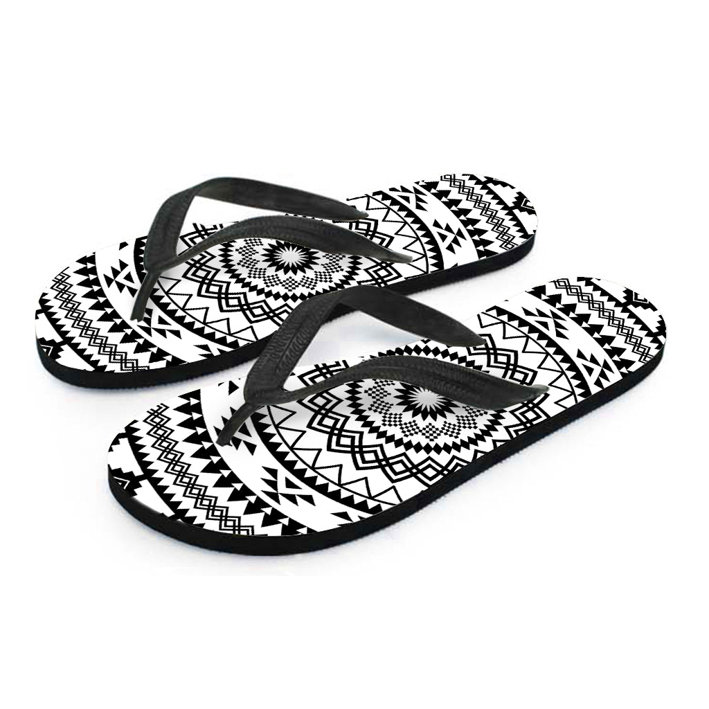 Black And White Tribal Mandala Print Flip Flops