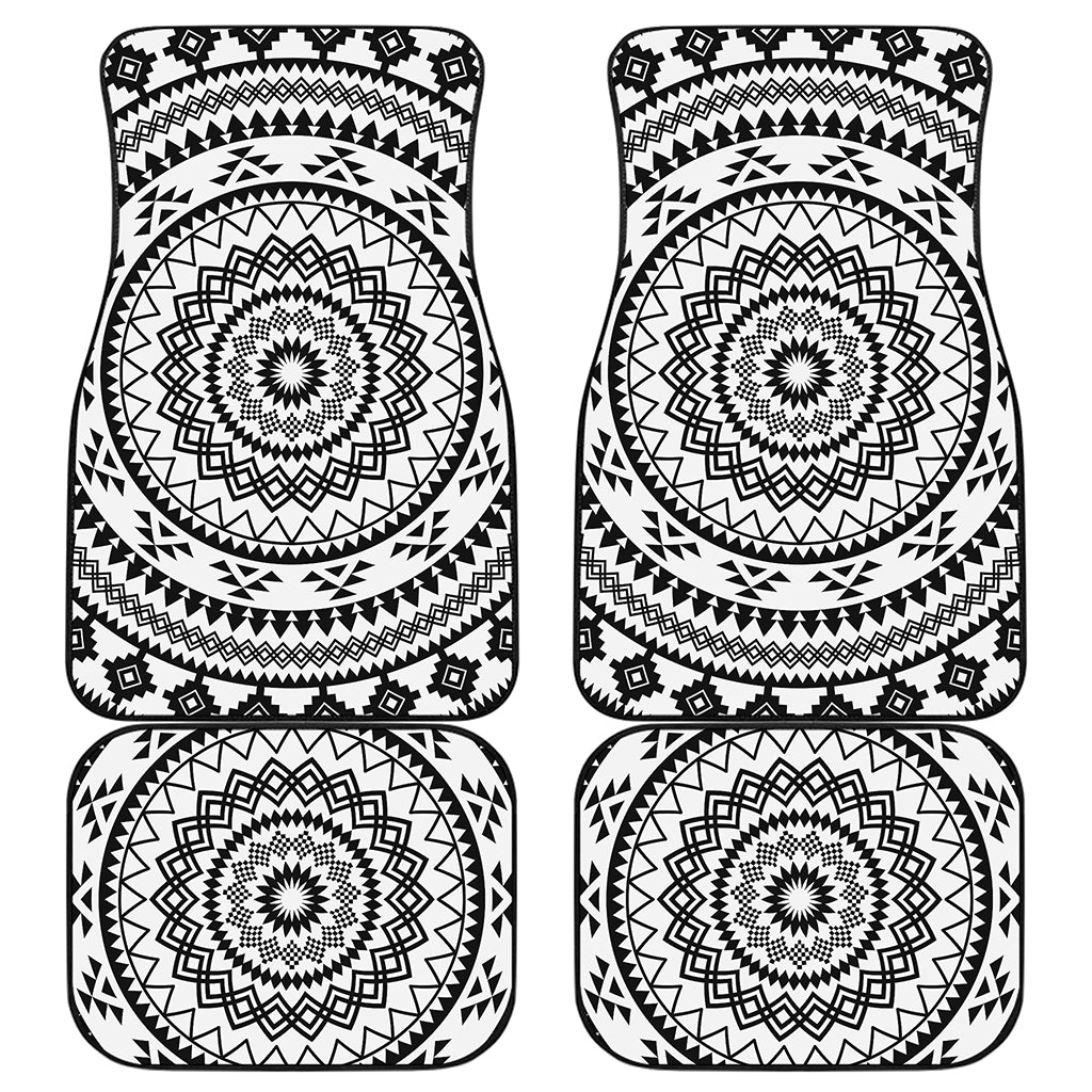 Black And White Tribal Mandala Print Front and Back Car Floor Mats