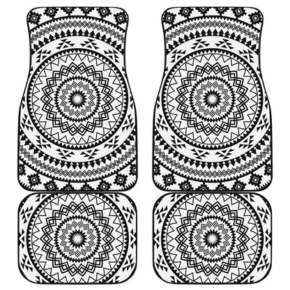 Black And White Tribal Mandala Print Front and Back Car Floor Mats