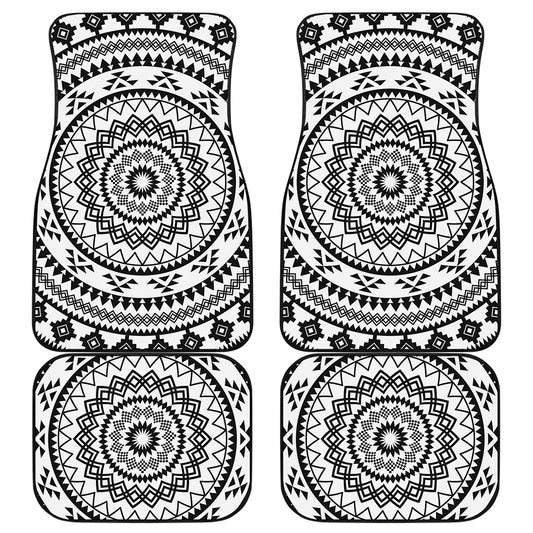 Black And White Tribal Mandala Print Front and Back Car Floor Mats