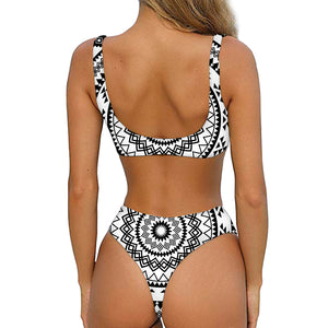 Black And White Tribal Mandala Print Front Bow Tie Bikini