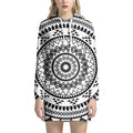 Black And White Tribal Mandala Print Pullover Hoodie Dress