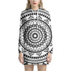 Black And White Tribal Mandala Print Hoodie Dress