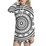 Black And White Tribal Mandala Print Hoodie Dress