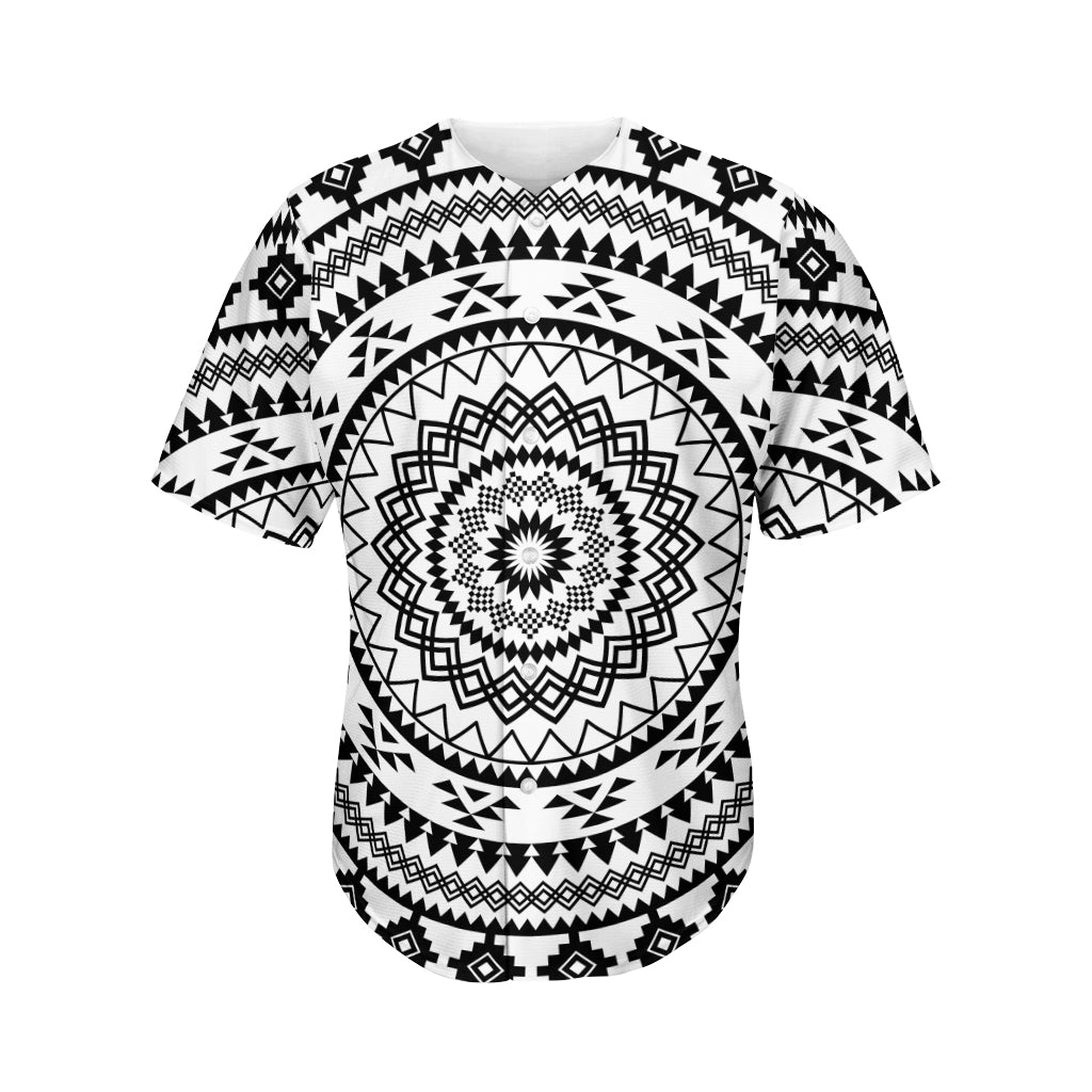 Black And White Tribal Mandala Print Men's Baseball Jersey