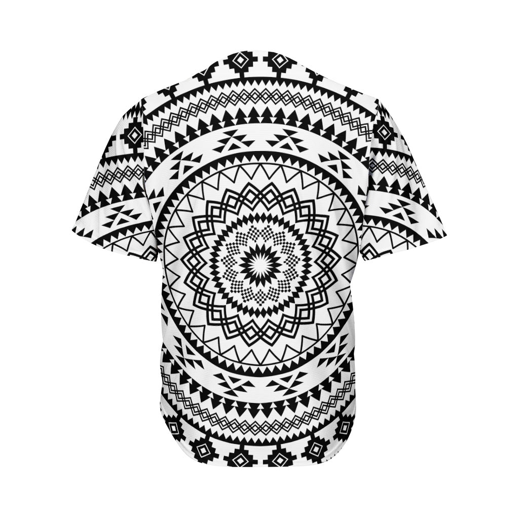 Black And White Tribal Mandala Print Men's Baseball Jersey