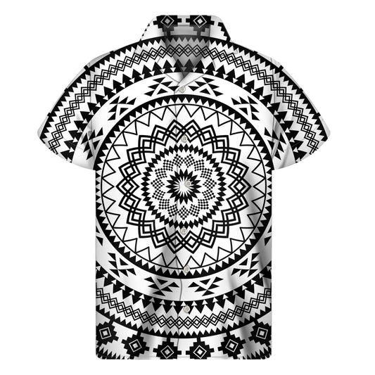 Black And White Tribal Mandala Print Men's Short Sleeve Shirt