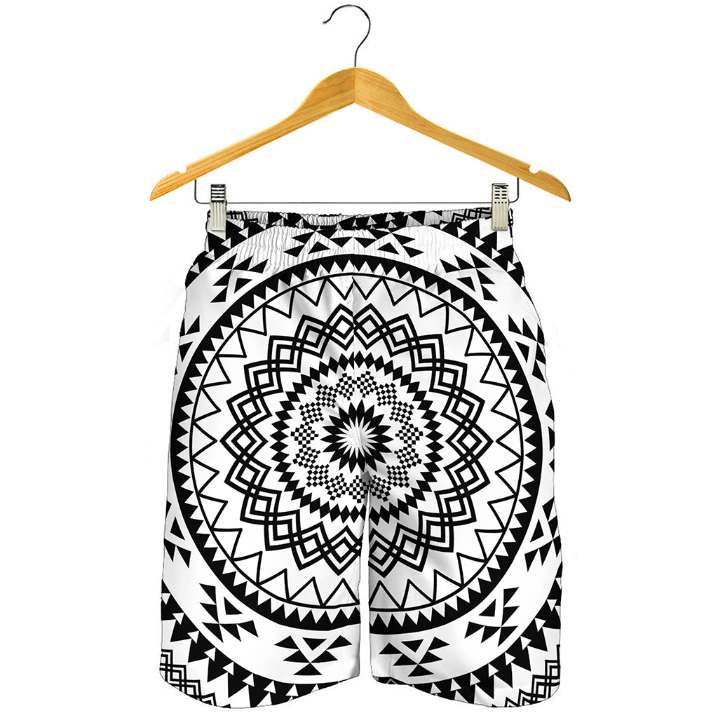 Black And White Tribal Mandala Print Men's Shorts