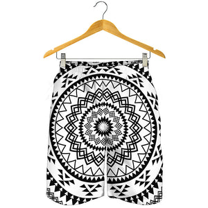 Black And White Tribal Mandala Print Men's Shorts