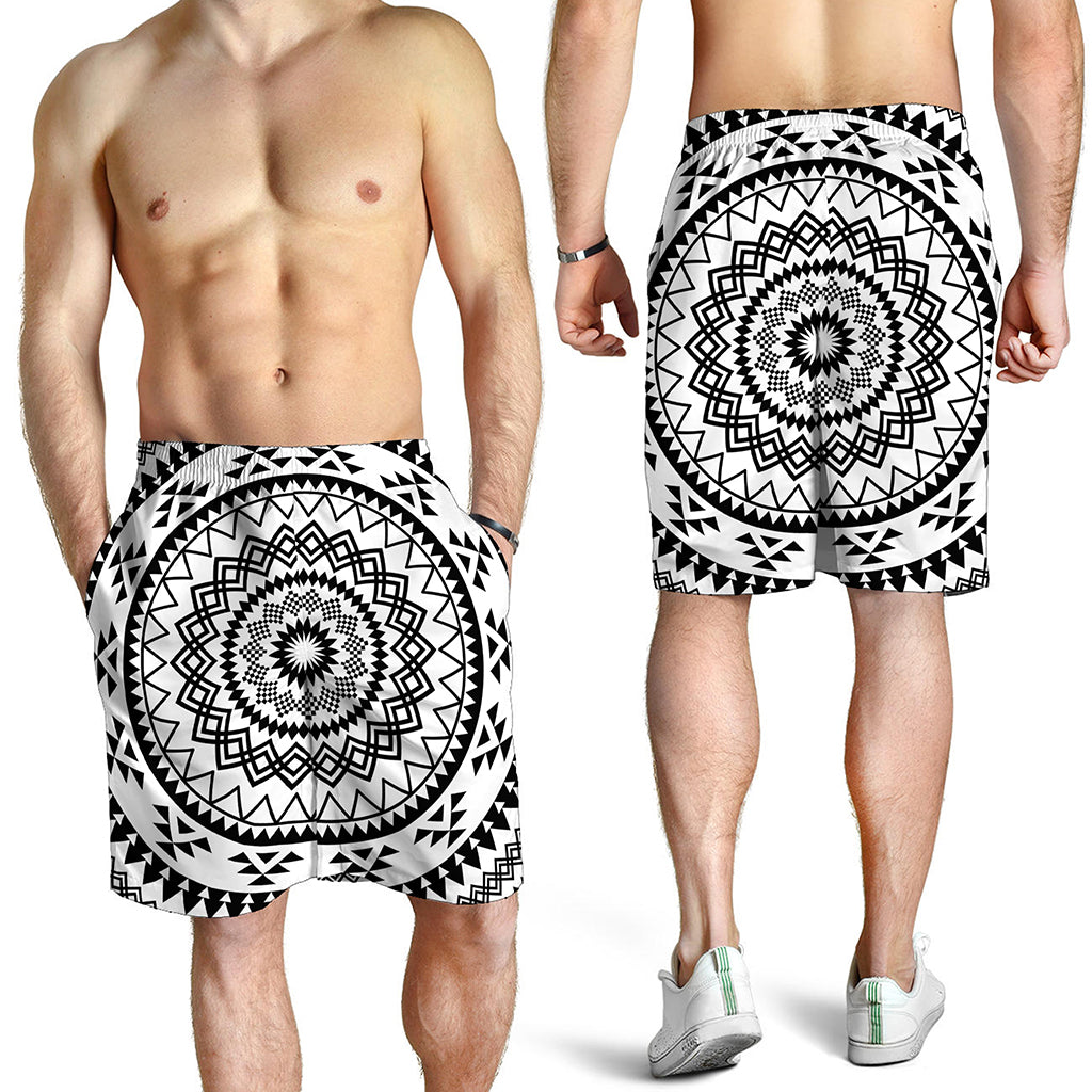 Black And White Tribal Mandala Print Men's Shorts