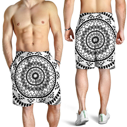Black And White Tribal Mandala Print Men's Shorts