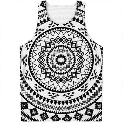 Black And White Tribal Mandala Print Men's Tank Top