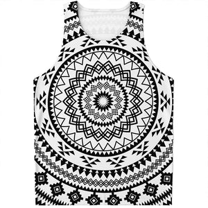 Black And White Tribal Mandala Print Men's Tank Top