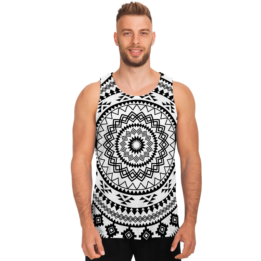 Black And White Tribal Mandala Print Men's Tank Top