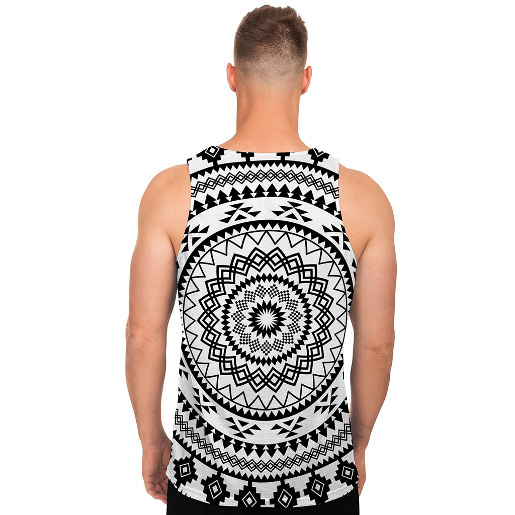 Black And White Tribal Mandala Print Men's Tank Top