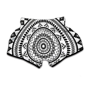 Black And White Tribal Mandala Print Muay Thai Boxing Shorts