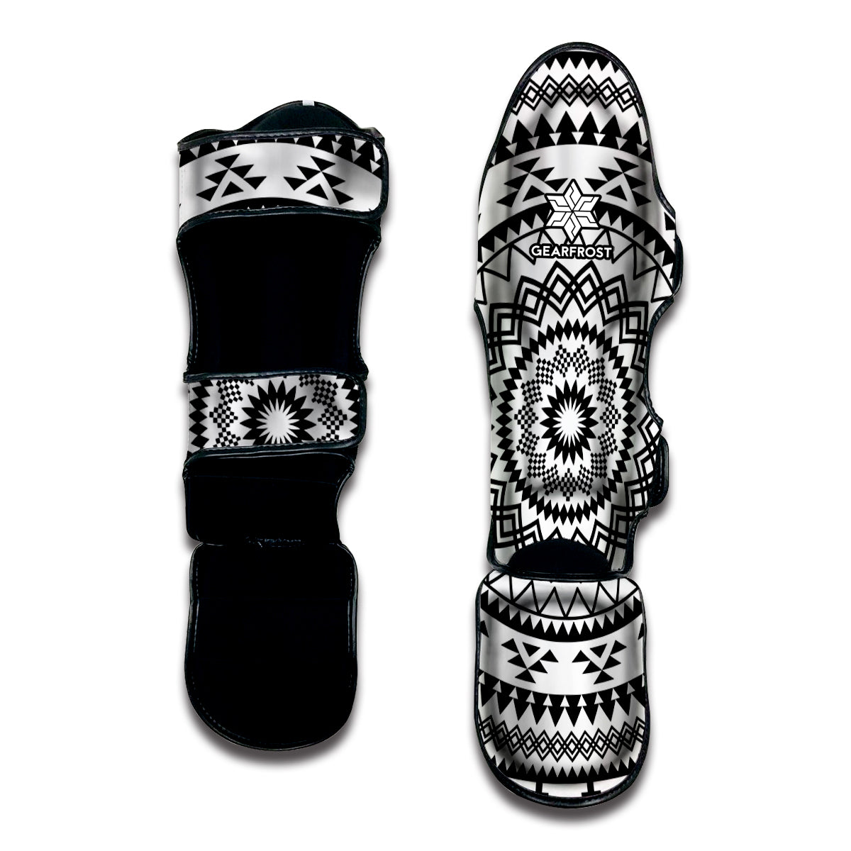 Black And White Tribal Mandala Print Muay Thai Shin Guard