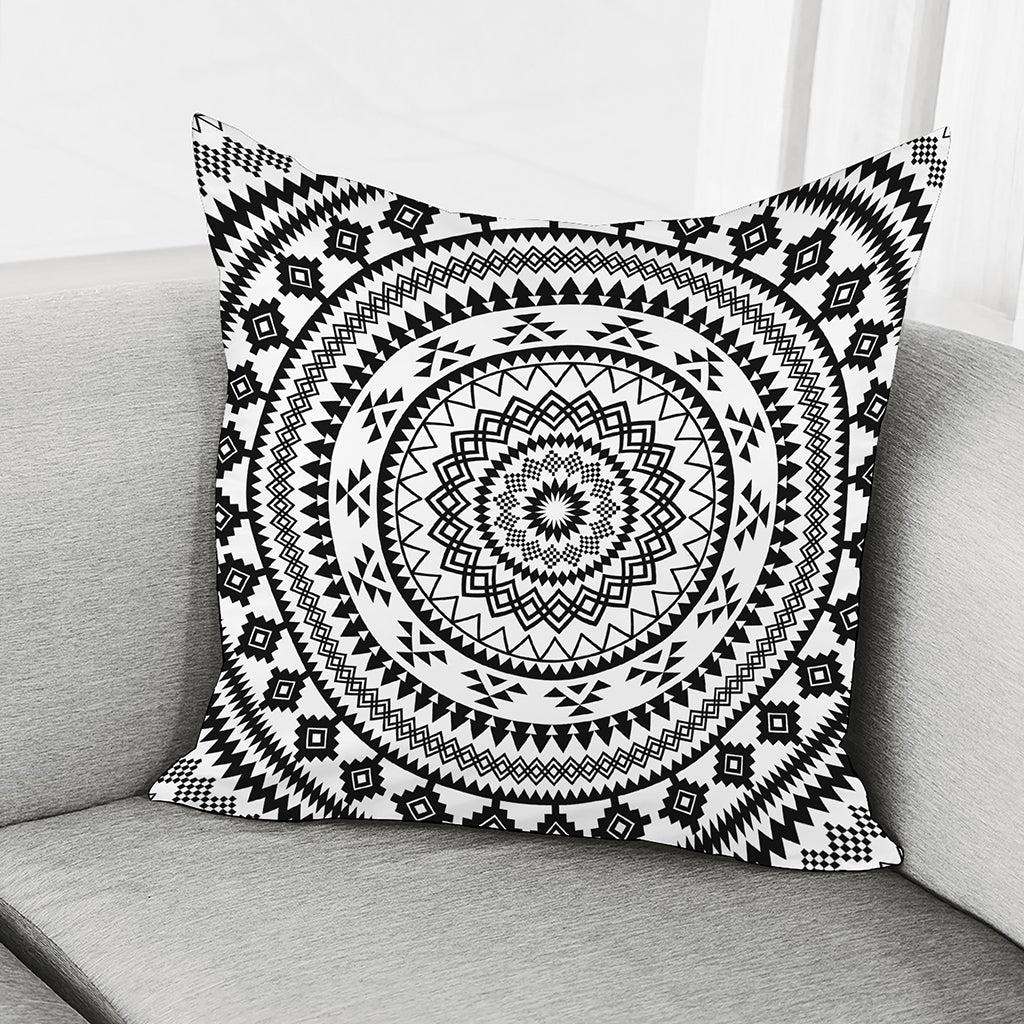 Black And White Tribal Mandala Print Pillow Cover