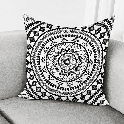 Black And White Tribal Mandala Print Pillow Cover