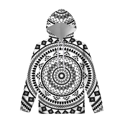 Black And White Tribal Mandala Print Pullover Hoodie