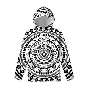 Black And White Tribal Mandala Print Pullover Hoodie