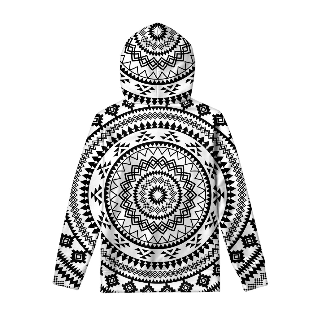 Black And White Tribal Mandala Print Pullover Hoodie