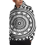 Black And White Tribal Mandala Print Pullover Hoodie