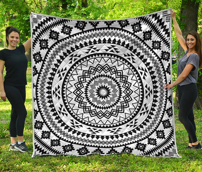Black And White Tribal Mandala Print Quilt