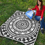Black And White Tribal Mandala Print Quilt