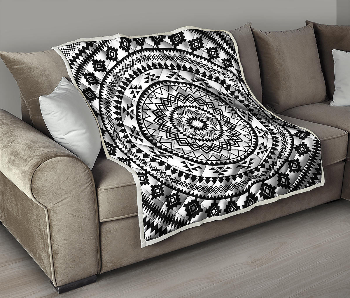 Black And White Tribal Mandala Print Quilt
