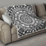 Black And White Tribal Mandala Print Quilt