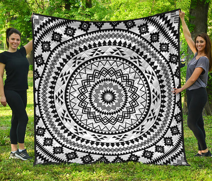 Black And White Tribal Mandala Print Quilt