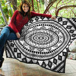 Black And White Tribal Mandala Print Quilt