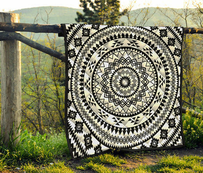 Black And White Tribal Mandala Print Quilt