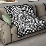 Black And White Tribal Mandala Print Quilt