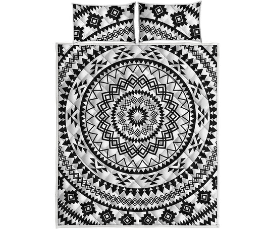 Black And White Tribal Mandala Print Quilt Bed Set