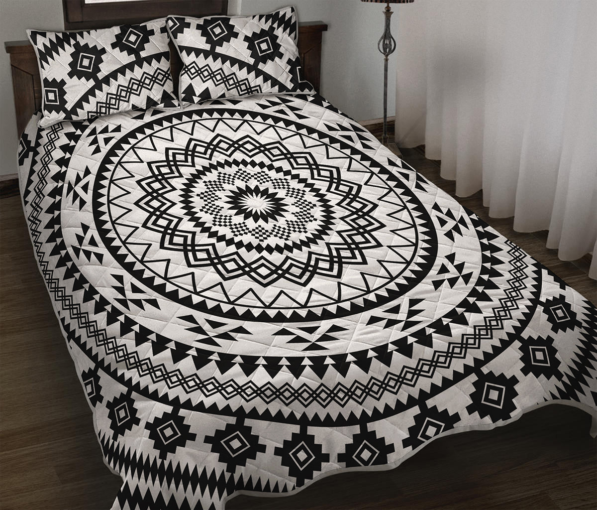Black And White Tribal Mandala Print Quilt Bed Set