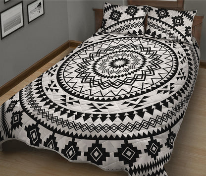 Black And White Tribal Mandala Print Quilt Bed Set
