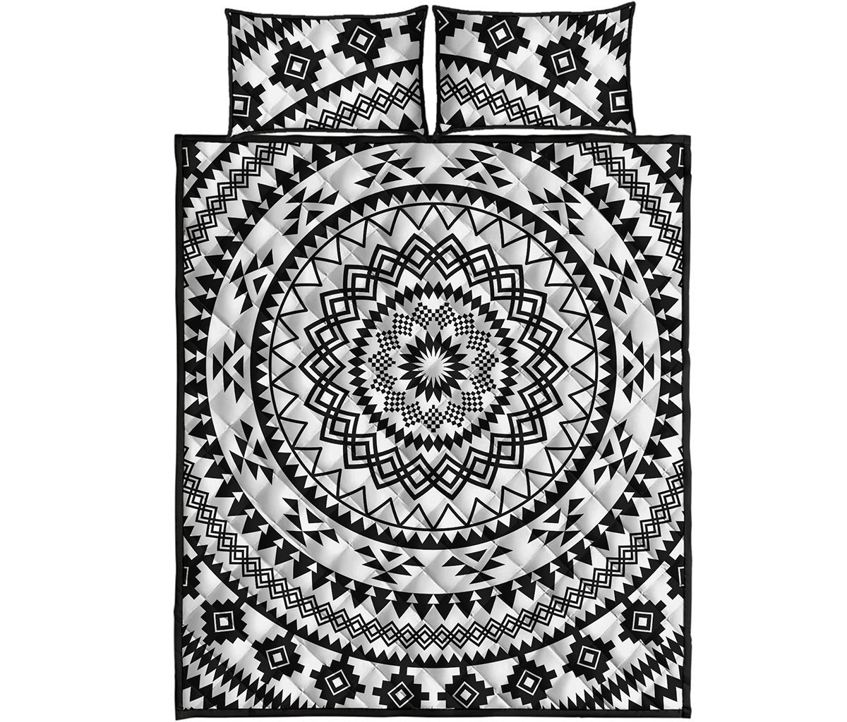Black And White Tribal Mandala Print Quilt Bed Set