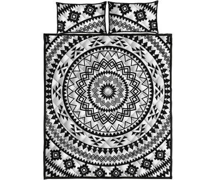 Black And White Tribal Mandala Print Quilt Bed Set