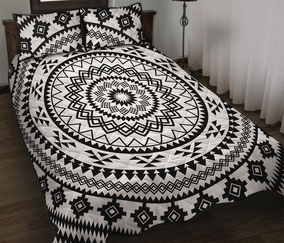 Black And White Tribal Mandala Print Quilt Bed Set