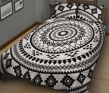 Black And White Tribal Mandala Print Quilt Bed Set