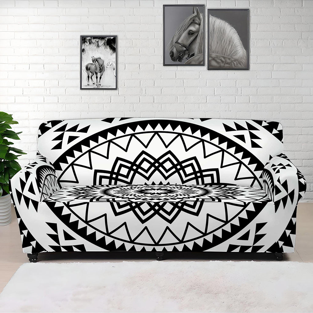 Black And White Tribal Mandala Print Sofa Cover