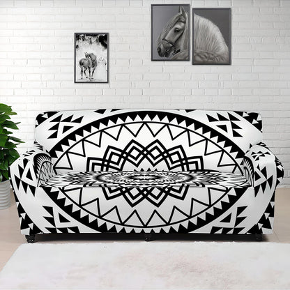 Black And White Tribal Mandala Print Sofa Cover