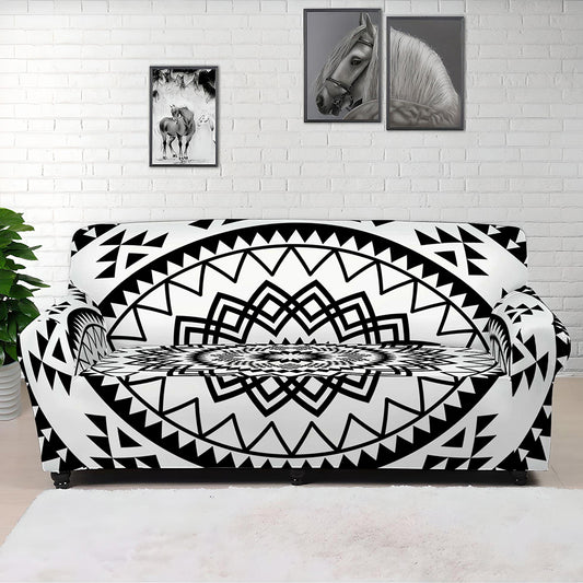 Black And White Tribal Mandala Print Sofa Cover